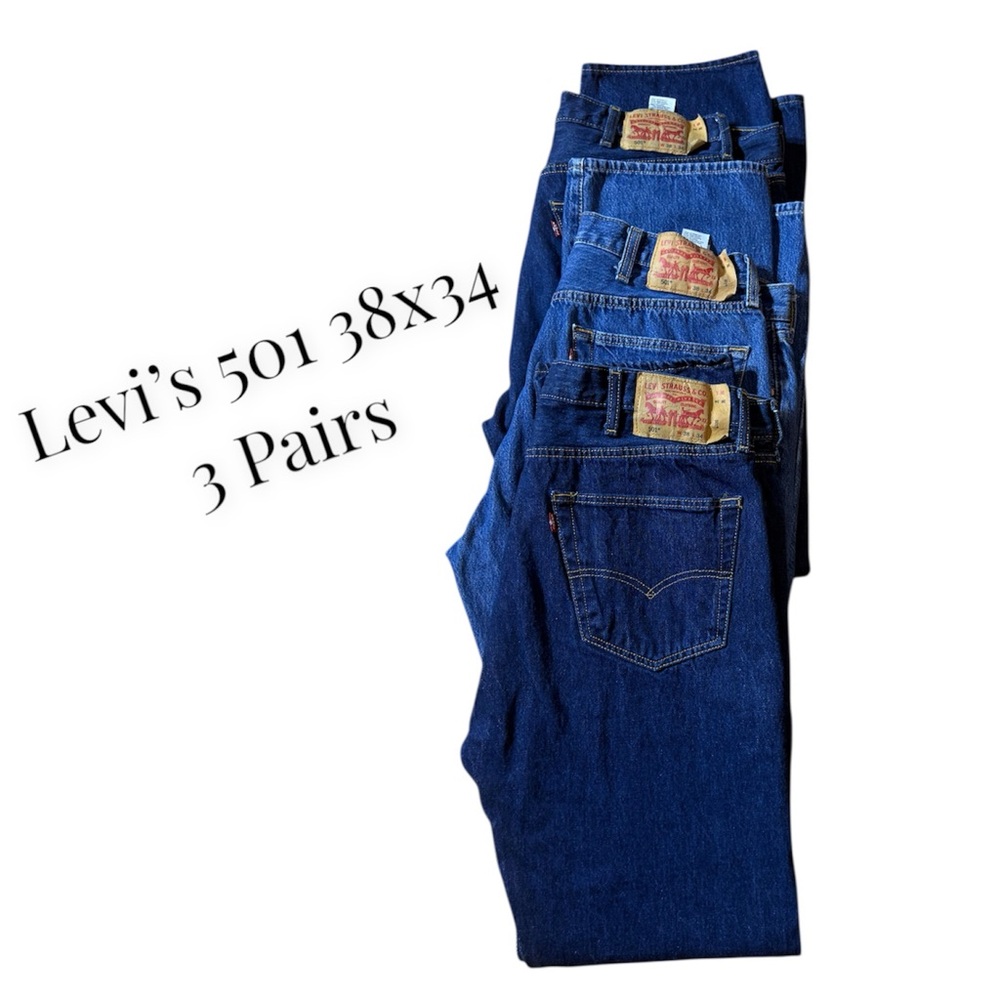 Levi's 501 38x34 3 Pairs Men's Blue Jeans